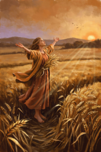 Woman in a field of ripe golden grain