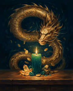 Golden dragon surrounds prosperity ritual